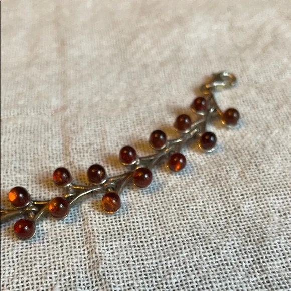 Vintage Old Pawn .925 Sterling Silver and Baltic Amber Organic Floral Bracelet - Picture 4 of 10